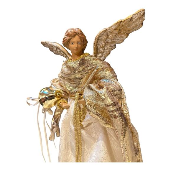 Vintage 14 Inch Beautiful Ornate Gold Angel Christmas Holiday Tree Topper - Picture 2 of 11
